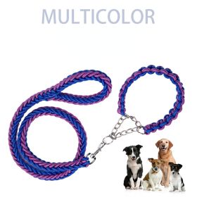 Eight-strand nylon braided dog collar leash dog chain impact blasting chain pet leash (Specification (L * W): M, colour: Blue)