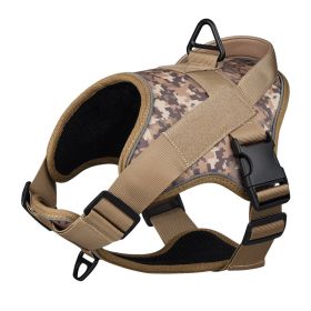 Dog Harness; large dog training tactical chest strap; K9 pet chest strap; vest type reflective dog rope; explosion-proof impulse traction (Specification (L * W): XL, colour: Yellow camouflage)